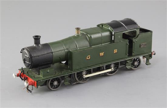 A scratch built O gauge 2-4-2 GWR locomotive, number 3602, green livery, 2 rail, 26cm